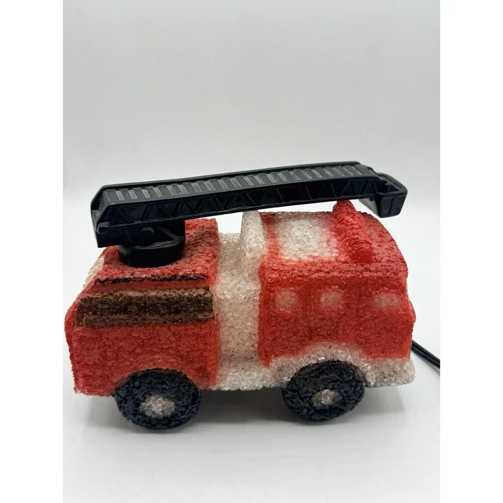 Vintage Red Ladder Fire Truck Plastic Popcorn Nightlight Table Lamp